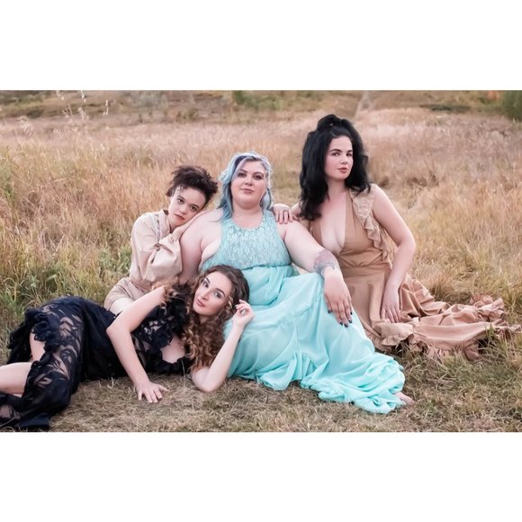 Women's Blue Corset Style Handmade Flowy chiffon dress with train Plus Size New - Picture 10 of 13